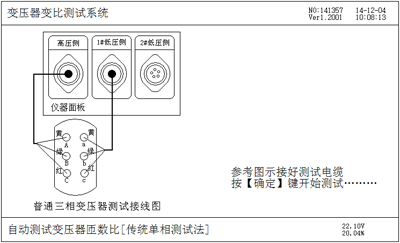 三相匝數(shù)比測試接線提示屏